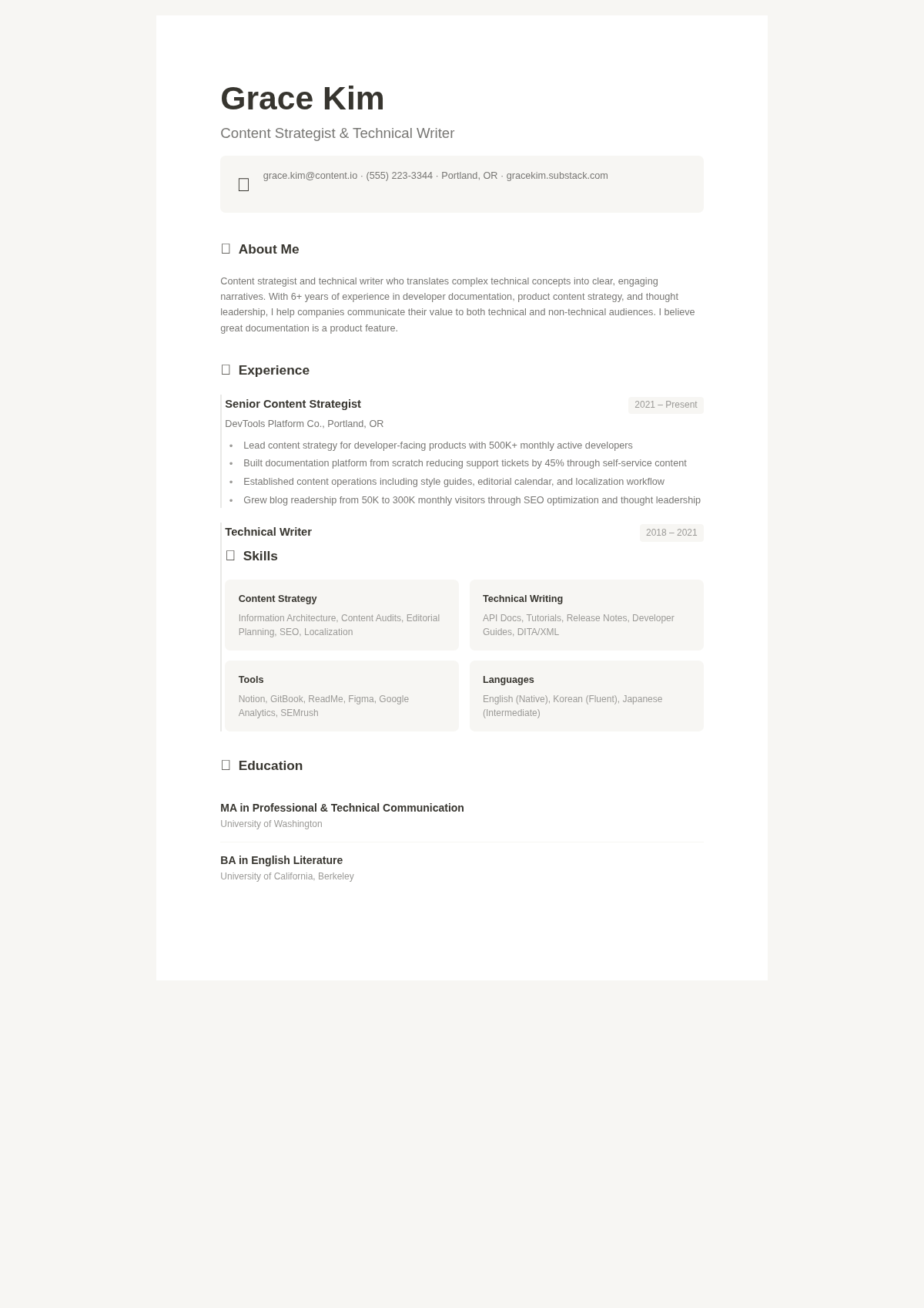 Notion style simple resume